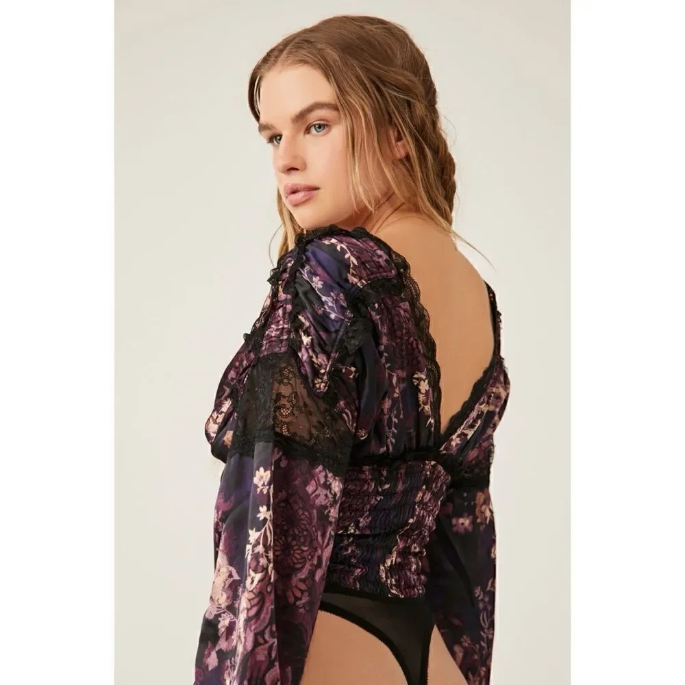 NWT Free People Worth the Wait Bodysuit in Black Combo, Size Small